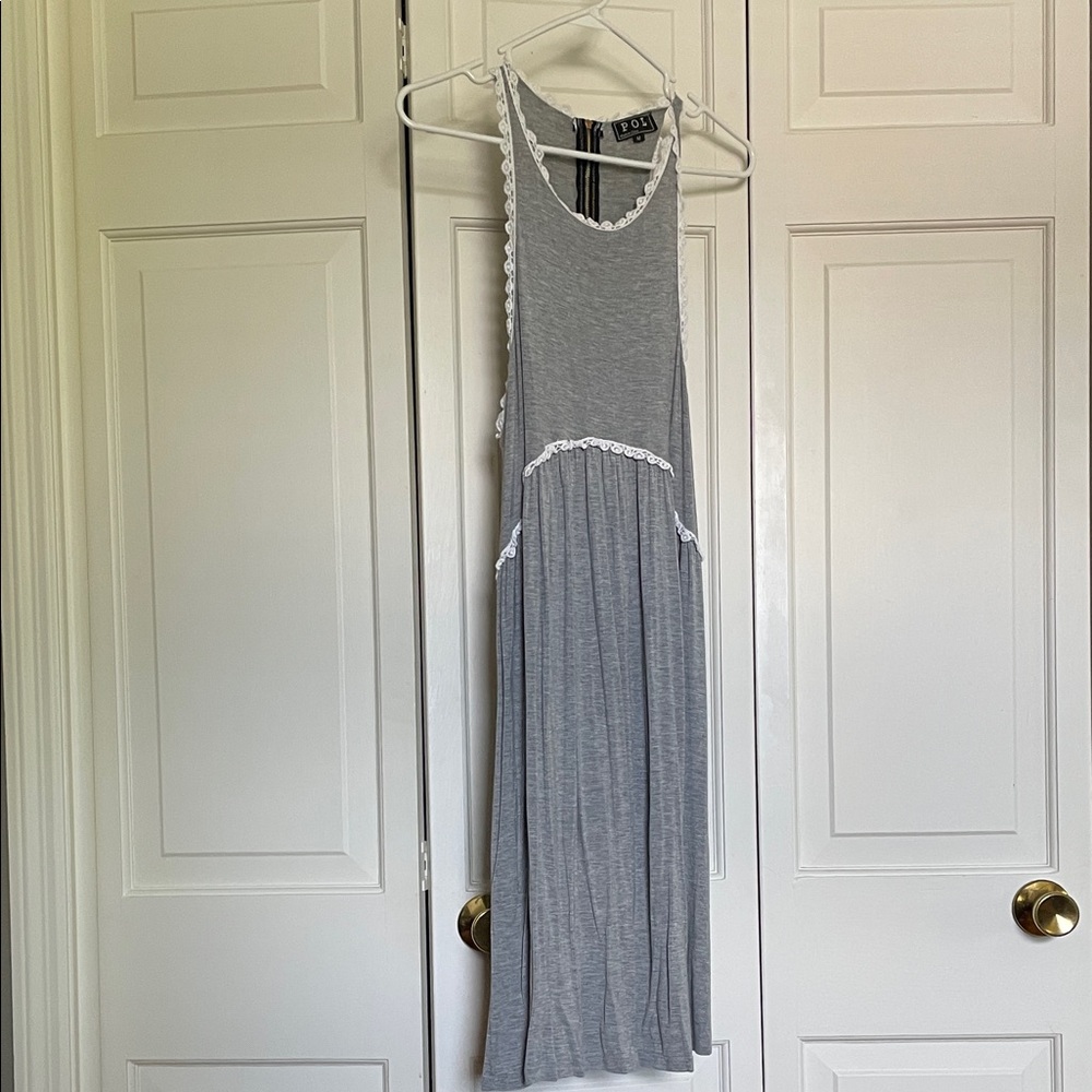 Gray Midi dress with Crochet Trim